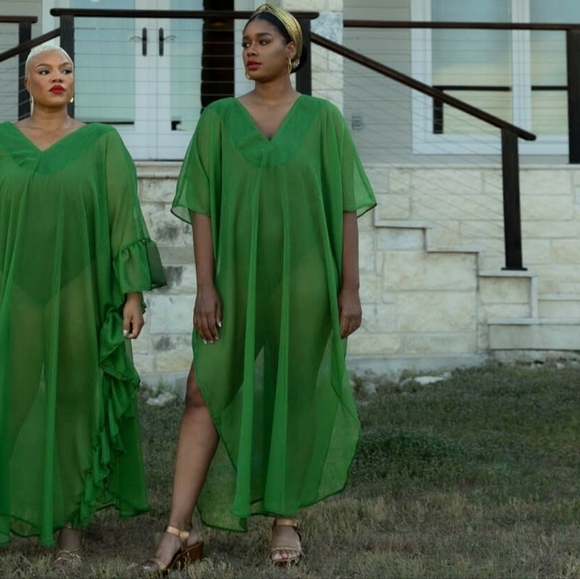 Fanm Djanm Burnt Orange 100% Silk V-Neck Lightweight Kaftan Dress Resortwear - Picture 3 of 12